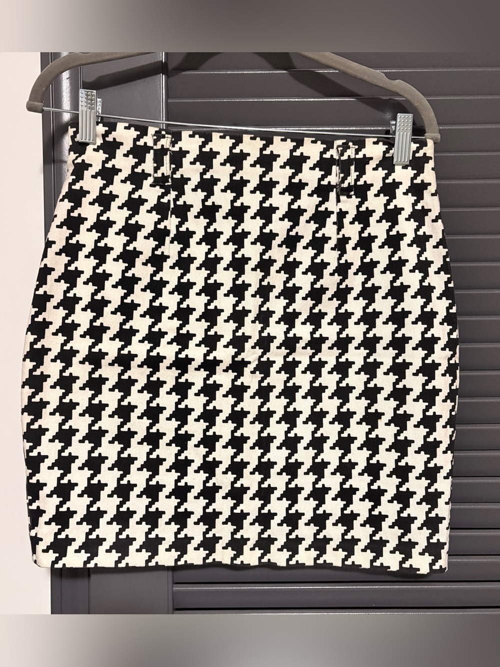 Promod Black & White Houndstooth Mini Skirt